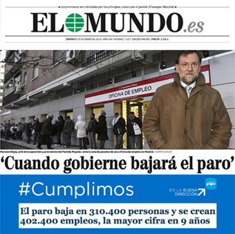 Mariano Rajoy ante la cola de parados de una Oficina de Empleo