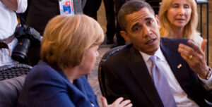 Angel Merkel junto a Barack Obama