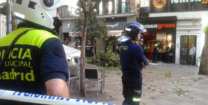 Recogida de la rama caída ayer en la calle Montera - Foto: Emergencias Madrid