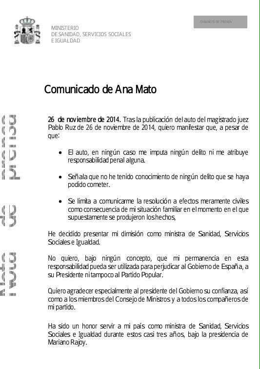 Comunicado Ana Mato