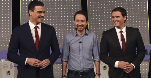 Pedro Sánchez, Pablo Iglesias y Albert Rivera