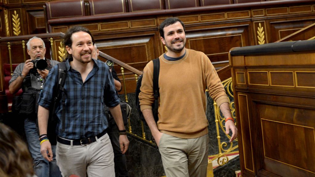 Pablo Iglesias, secretario general de Podemos y Alberto Garzón, diputado en el Congreso por Unidos Podemos