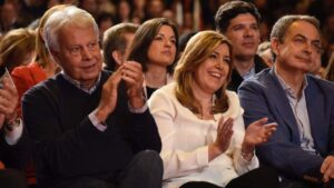 Susana Díaz, Felipe Gonzalez y José Luis Rodríguez Zapatero en un acto del PSOE