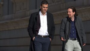 Pedro Sánchez, secretario general del PSOE con Pablo Iglesias, líder de Podemos