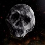 Ilustración del asteroide 2015 TB145 o de Halloween, que se parece a una calavera humana bajo determinadas condiciones de iluminación