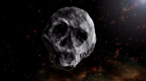 Ilustración del asteroide 2015 TB145 o de Halloween, que se parece a una calavera humana bajo determinadas condiciones de iluminación