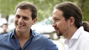 Pablo Iglesias, secretario general de Podemos y Albert Rivera, presidente de Ciudadanos