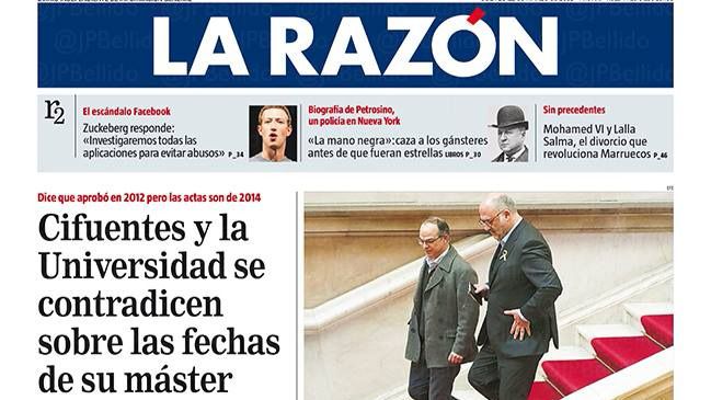 Portada de La Razón.