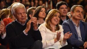 Susana Díaz, Felipe Gonzalez y José Luis Rodríguez Zapatero en un acto del PSOE