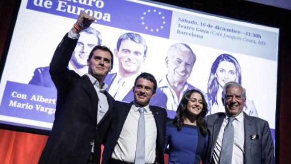 Albert Rivera e Inés Arrimadas con Manuel Valls y Vargas LLosa.