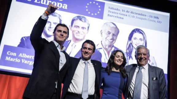 Albert Rivera e Inés Arrimadas con Manuel Valls y Vargas LLosa.