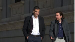 Pedro Sánchez, secretario general del PSOE con Pablo Iglesias, líder de Podemos