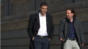 Pedro Sánchez, secretario general del PSOE con Pablo Iglesias, líder de Podemos