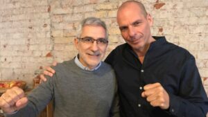 Gaspar Llamazares y Yanis Varoufakis, durante la pasada reunión de Berlín en la que se aprobó el programa de European Spring