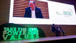 El presidente de Iberdrola, Ignacio Galán, en el encuentro con empleados