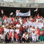El personal de limpieza del Hospital 12 de Octubre en una de las manifestaciones que han celebrado esta semana