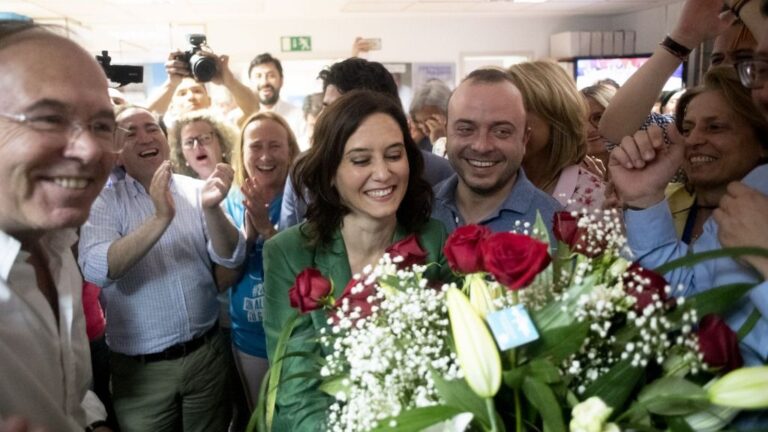 Isabel Díaz Ayuso, candidata del PP de la Comunidad de Madrid, en la noche electoral