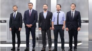 Pedro Sánchez, Pablo Casado, Pablo Iglesias, Albert Rivera y Santiago Abascal.