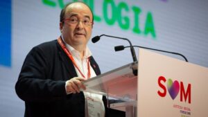 El primer secretario del PSC, Miquel Iceta, durante su intervención en el Congreso del PSC en el que se presenta a la reelección como primer secretario del partido, en el Palau de Congressos de Catalunya, en Barcelona a 13 de diciembre de 2019