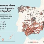 Mapa de España según menores que viven en hogares con bajos ingresos