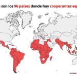 Mapa de los países en los que están destinados los cooperantes españoles en 2019