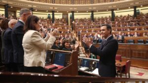 El presidente de Gobierno en funciones, Pedro Sánchez, es aplaudido por su compañeros del PSOE
