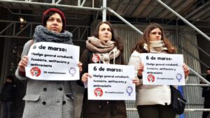 Miembros del Sindicato de Estudiantes, este lunes 20 de enero en Madrid tras anunciar a los medios la convocatoria de huelga general