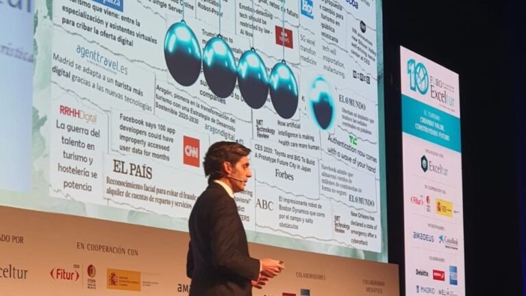 El presidente ejecutivo de Telefónica, José María Álvarez-Pallete, durante su intervención en el 10º Foro del Liderazgo Turístico Exceltur