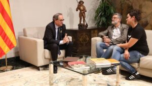 Quim Torra junto a los los diputados Carles Riera y Natàlia Sànchez de la CUP