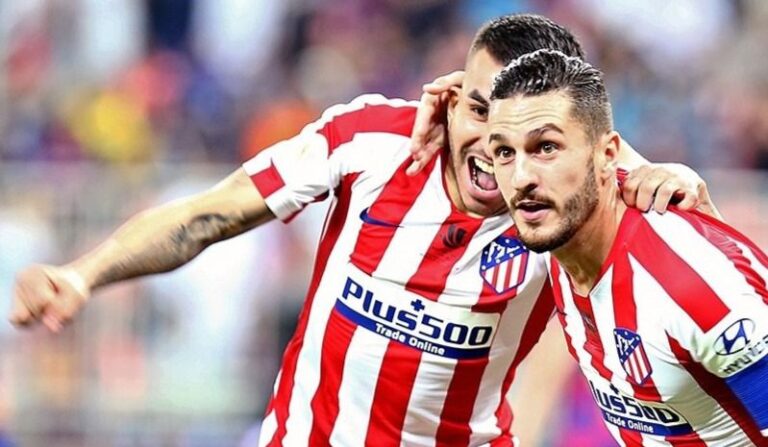 Koke y Correa celebran el primer gol del Atlético ante el Barça