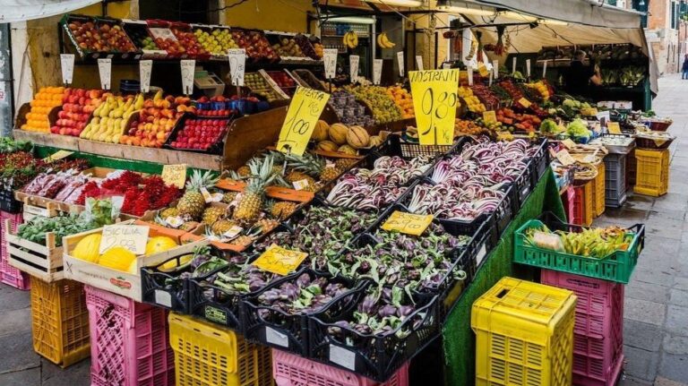 Imagen de un mercado de productos en Venecia