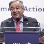 El secretario general de Naciones Unidas, Antonio Guterres, ofrece una rueda de prensa durante la primera jornada de la Conferencia de Naciones Unidas sobre el Cambio Climático (COP25), en Madrid (España), a 2 de diciembre de 2019
