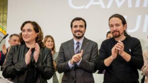 Ada Colau, Alberto Garzón y Pablo Iglesias, en el encuentro confederal de Unidas Podemos