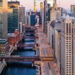 Vista aérea de Chicago desierta durante la pandemia del coronavirus