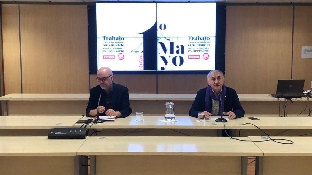 El secretario general de CCOO, Unai Sordo, y el de UGT, Pepe Álvarez