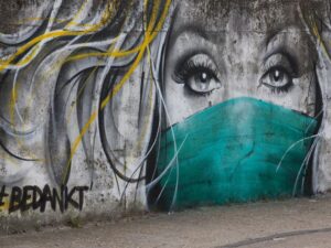 Un graffitti en una ciudad de Bélgica coronavirus
