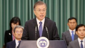 El presidente de Corea del Sur, Moon Jae In, en una rueda de prensa en Seúl