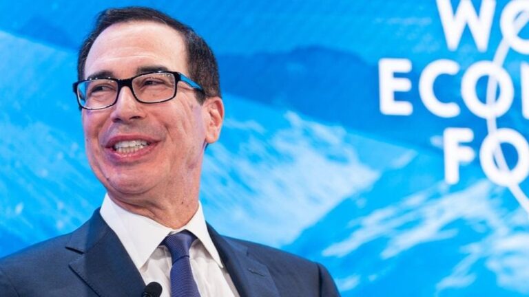 Steven Mnuchin, , secretario del Tesoro de EEUU, durante su participación en el Foro Económico Mundial en Davos