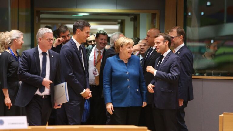 Pedro Sánchez, Angela Merkel, Emmanuel Macron