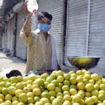 Un vendedor de fruta con su carro en Rawalpindi (Pakistán)