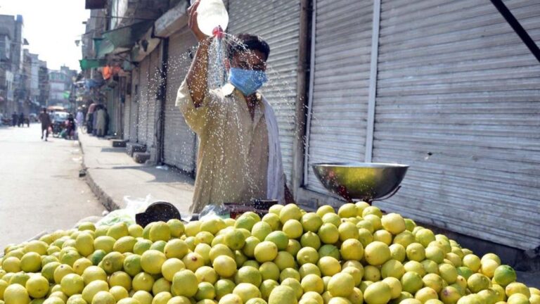 Un vendedor de fruta con su carro en Rawalpindi (Pakistán)