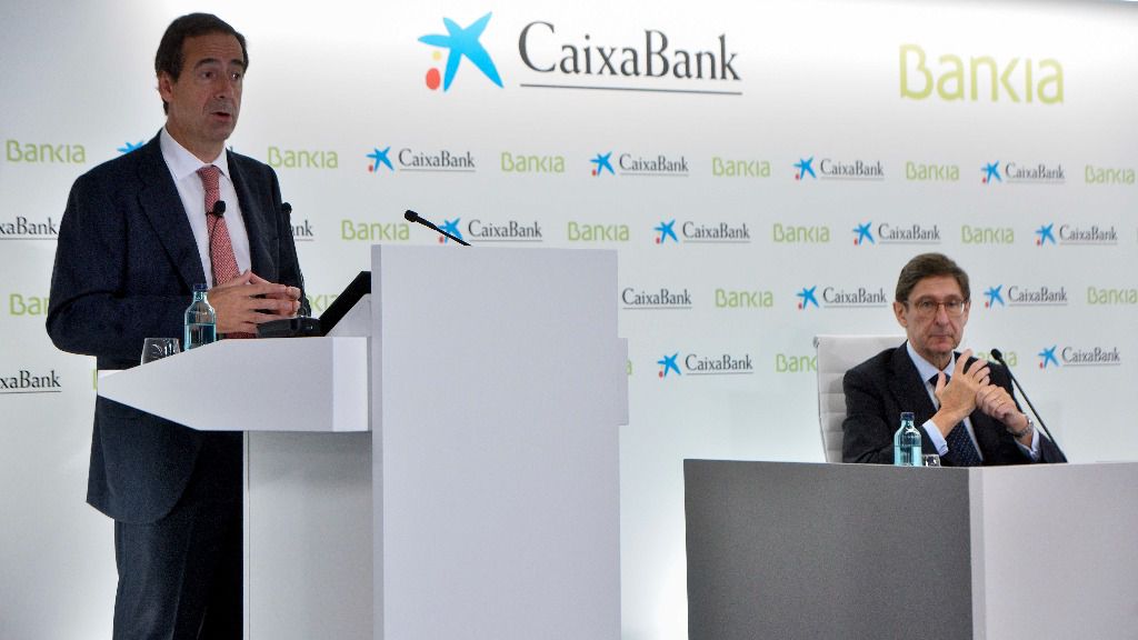 Rueda de prensa presentación de la fusión de CaixaBank y Bankia. José Ignacio Goirigolzarri y Gonzalo Gortázar