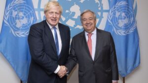 El presidente de Reino Unido, Boris Johnson, y el secretario general de Naciones Unidas, António Guterres
