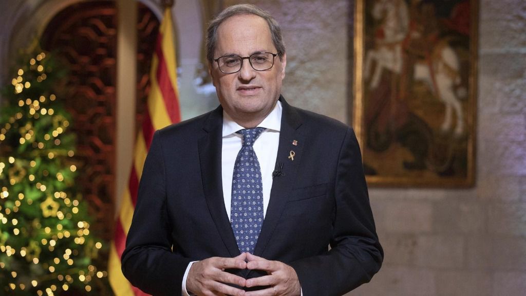 El presidente de la Generalitat, Quim Torra, en su mensaje institucional de Fin de Año, el 30 de diciembre de 2019 en el Palau de la Generalitat de Catalunya, en Barcelona