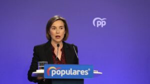 La portavoz del PP en el Congreso, Cuca Gamarra, durante una rueda de prensa tras la reunión del Comité de Dirección del partido, en Madrid (España) a 2 de marzo de 2020.