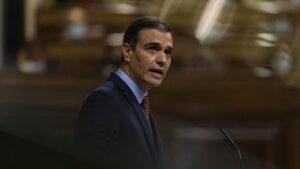 El presidente del Gobierno, Pedro Sánchez, interviene en una sesión plenaria en el Congreso, en Madrid (España)