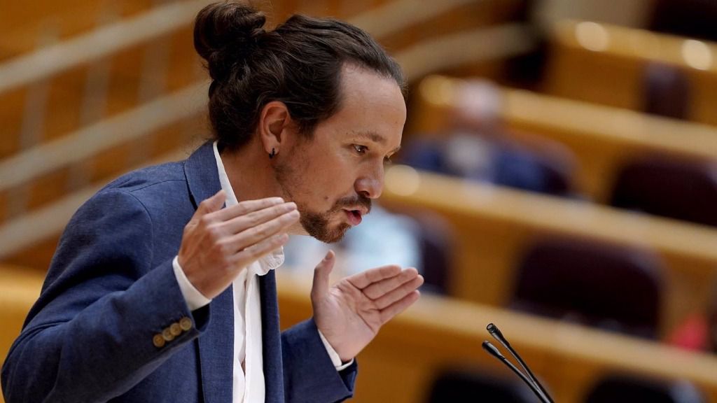 El vicepresidente segundo del Gobierno y ministro de Derechos Sociales y Agenda 2030, Pablo Iglesias, interviene durante una sesión de control al Gobierno en el Senado