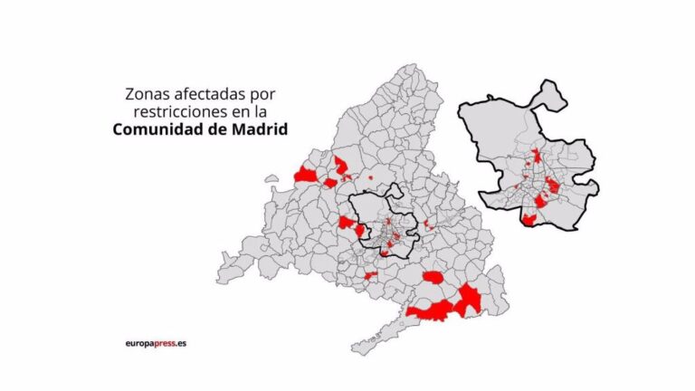Zonas afectadas por restricciones en la Comunidad de Madrid desde el lunes