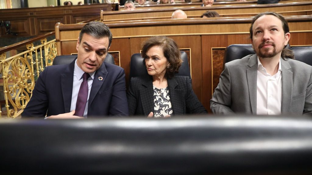 Pedro Sánchez, Carmen Calvo y Pablo Iglesias