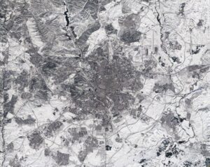 Imagen de satélite de Madrid cubierto de nieve